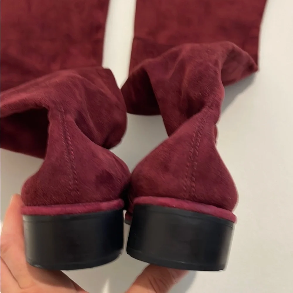 Stuart Weitzman Stylish Red Over the Knee Boots with Chunky Sole